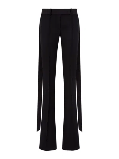 Attico Black Pants With Wide Leg And Oversized Band Detail In Wool Woman