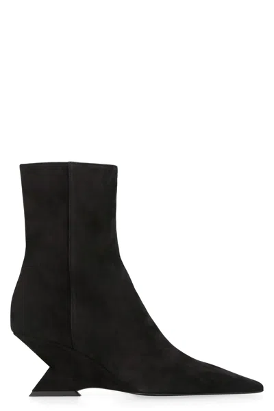 ATTICO BLACK POINTY TOE ANKLE BOOTS WITH PYRAMID WEDGE FOR WOMEN