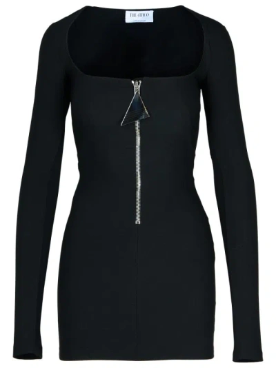 Attico Mini Black Dress With Branded Zip Puller In Tech Fabric Woman
