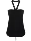 ATTICO BLACK RIBBED COTTON HALTER NECK TOP WITH EYELET DETAILING