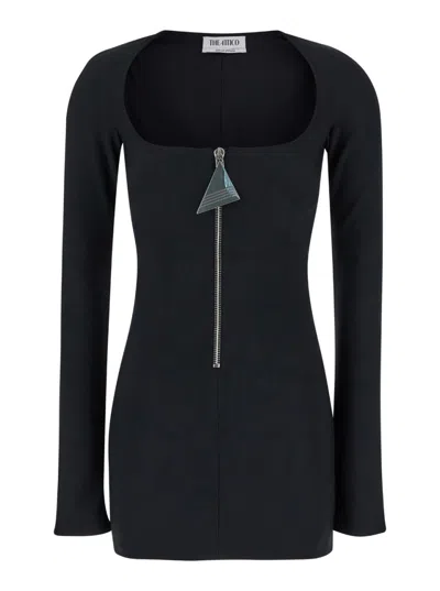 ATTICO BLACK SCOOP-NECK MINI DRESS
