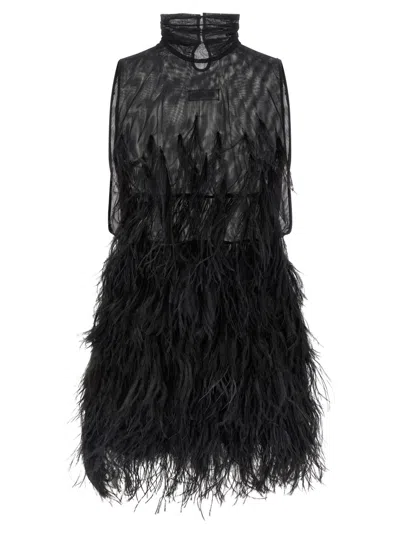 ATTICO BLACK SEMI-TRANSPARENT DRESS