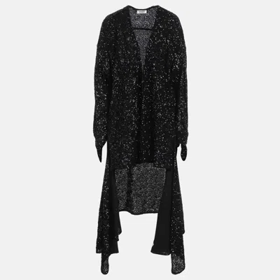 Attico Black Sequin Button Front Asymmetric Cocktail Dress