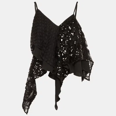 Pre-owned Attico Black Sequin Embellished Crepe Asymmetric Thelma Top M