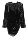 Attico Black Sequin Net Knit Mini Dress In Black