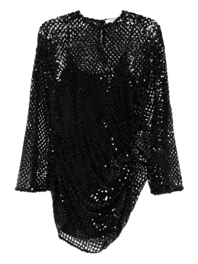 ATTICO BLACK SEQUIN NET KNIT MINI DRESS