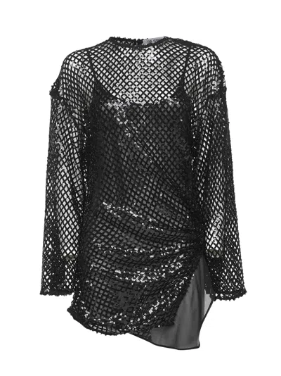 Attico Black Sequin Net Knit Mini Dress<br/>