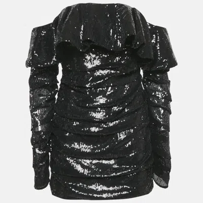 Attico Black Sequin Ruffled Mini Dress