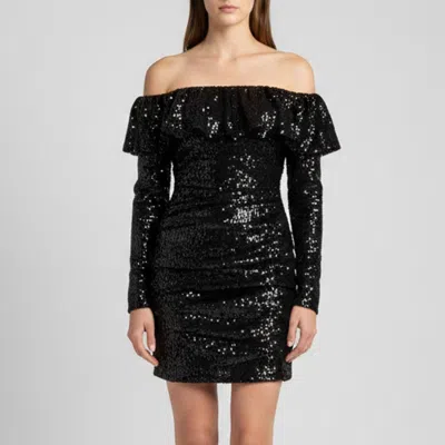Pre-owned Attico Black Sequined Off Shoulder Ruched Mini Dress M