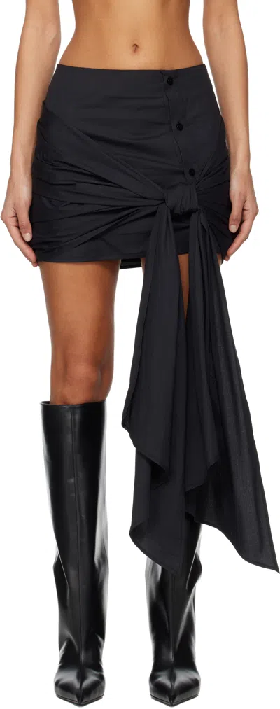 Attico Black Shiny Satin Miniskirt