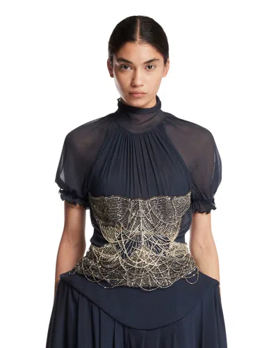 Attico Black Silk Top With Embroidery In Black Nero   #000000