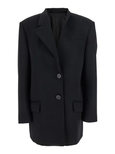 Attico Gabardine Single Breasted Blazer In Black