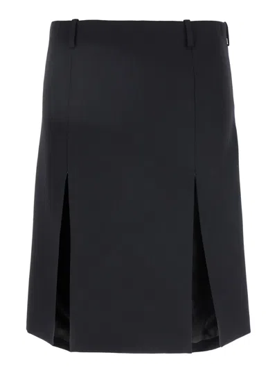 Attico Black Skirt With Two Front Slits And Logo Plaque On The Rear In Wool Woman
