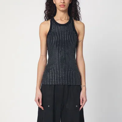 ATTICO BLACK SLEEVELESS COTTON TOP WITH CRYSTALS