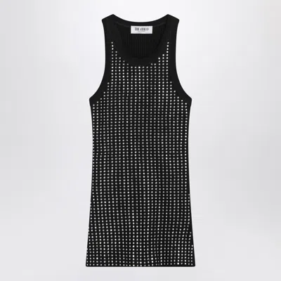 ATTICO BLACK SLEEVELESS COTTON TOP WITH CRYSTALS