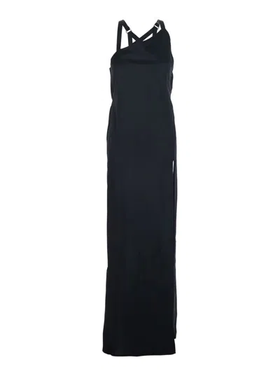 Attico Black Sleeveless Long Dress With Criss-crossed Adjustable Straps And Open Rear In Viscose Woman