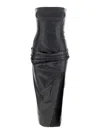 Attico Black Sleeveless Off-shoulder Midi Dress With Front Single Slit And Ruched Waist In Leather Woman
