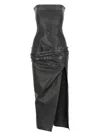 Attico Black Sleeveless Off-shoulder Midi Dress With Front Single Slit And Ruched Waist