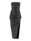 Attico Black Sleeveless Off-shoulder Midi Dress With Front Single Slit And Ruched Waist In Leather Woman In Black
