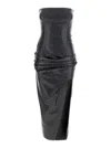 Attico Black Sleeveless Off-shoulder Midi Dress With Front Single Slit And Ruched Waist In Leather Woman In Black