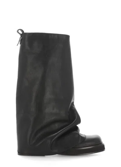 Attico Black Smooth Leather Combat Robin Boots