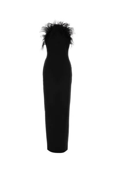 Attico Long Dress Cady Ostrich Feathers Detail In Brown