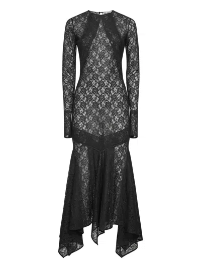 Attico Black Stretch Lace Asymmetric Midi Dress