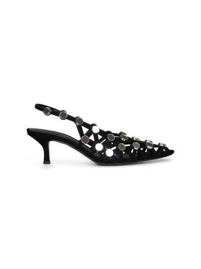 ATTICO BLACK SUEDE "GRID" SLINGBACK PUMPS
