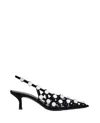 Attico Grid Slingback Embellished Kitten Heel Pumps In Black