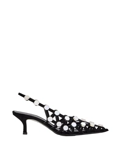 Attico Black Suede Grid Slingback Shoes