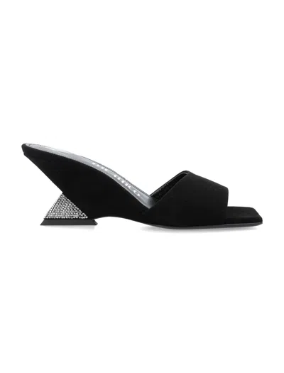Attico Black Suede Slip-on Sandals With Crystal Rhinestones And Pyramid Wedge For Women