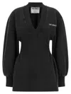 Attico V-neck Mini Dress With Embossed Logo In Black