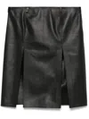 Attico Black Leather Skirt With Front Slits In Black