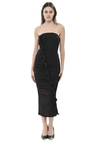 Attico Black Textured Strapless Midi Dress