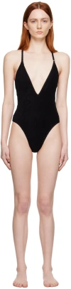 Attico Black V-neck One-piece Swimsuit In 100 Black