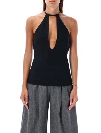 ATTICO THE ATTICO BLACK V-NECK TOP