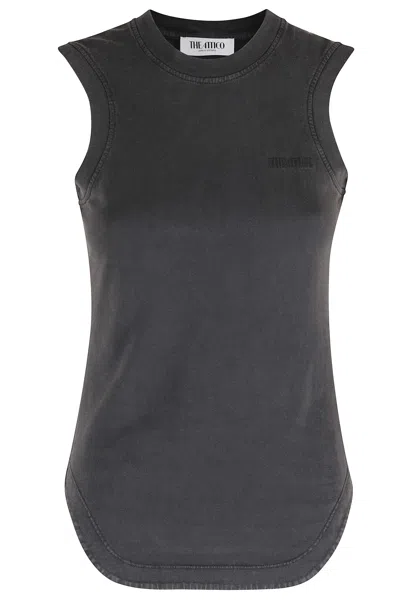 Attico Black Washed Round-neck Cotton Tank Top In Gray