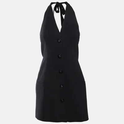 Pre-owned Attico Black Wool Blend Button Up Halter Neck Isabel Mini Dress S