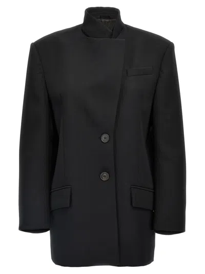 ATTICO BLACK WOOL OVERSIZED SINGLE-BREASTED BLAZER