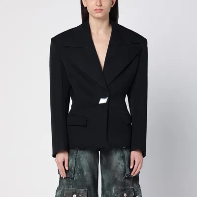 Attico Black Wool Single-breasted Jacket With Epaulettes