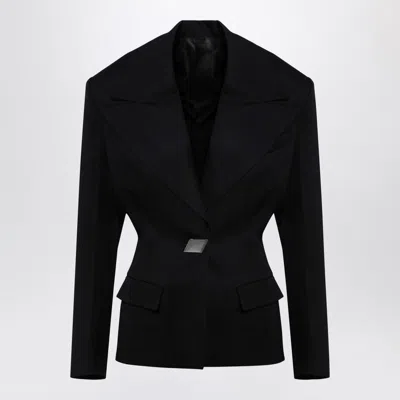 ATTICO BLACK WOOL SINGLE-BREASTED JACKET WITH EPAULETTES