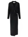 Attico V-neck Slit Midi Dress With Satin Piping In Black