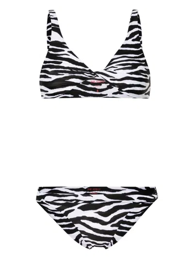 ATTICO BLACK ZEBRA-PRINT TWISTED BIKINI