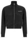Attico Cropped Zip Fleece Ribbed Finish In Black
