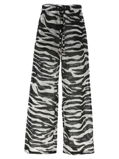 Attico White And Black Long Pant In Animal Print