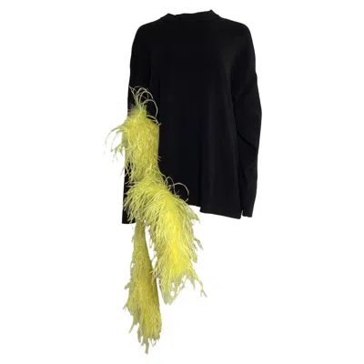 ATTICO BLANCHE FEATHER TRIM SWEATER IN BLACK VISCOSE
