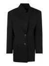Attico Gabardine Single Breasted Blazer In Black