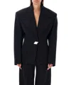 Attico Black Wool Single-breasted Jacket With Epaulettes