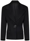 Attico Single-breasted Wool Jacket With Epaulettes In Black