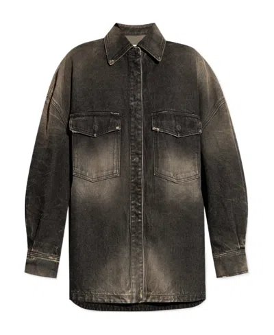 Attico Bleached-effect Denim Coat In Black